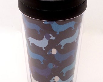 16oz Travel Tumbler, Blue Doxies, Dachshund