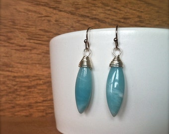 wire wrapped amazonite dangle earrings
