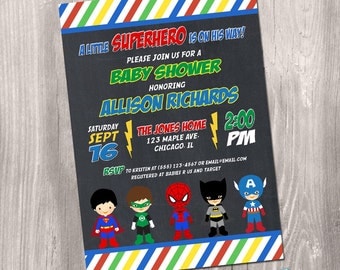 Superhero baby shower invitation, super hero baby shower invitation, superheroes, baby superhero invitation, printable invitation, digital