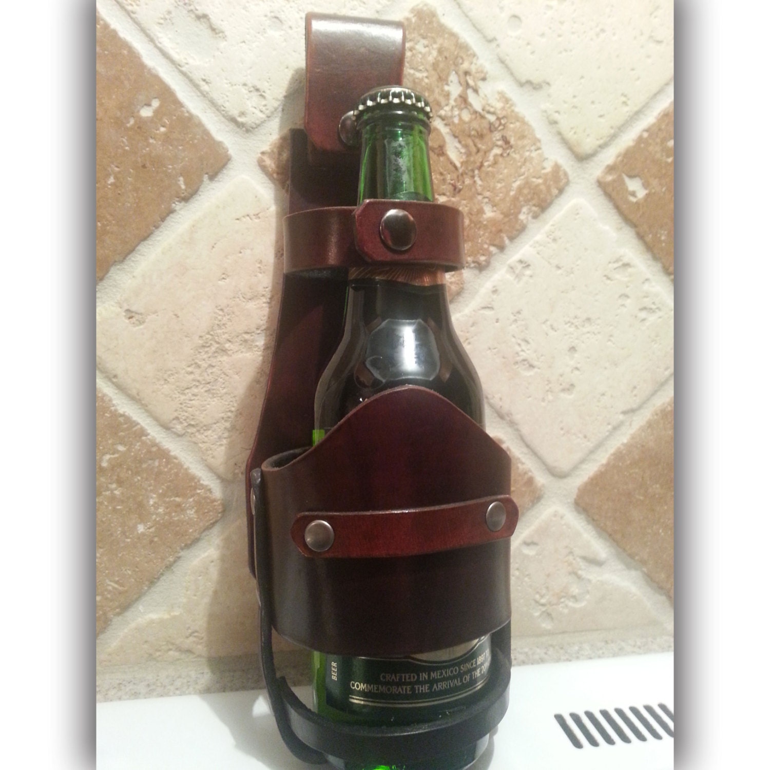 Handcrafted Leather Beer / Bottle Holster by AlabasterLeather
