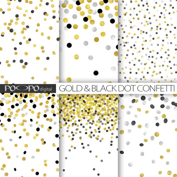 Gold black silver polka dot digital download paper scattered