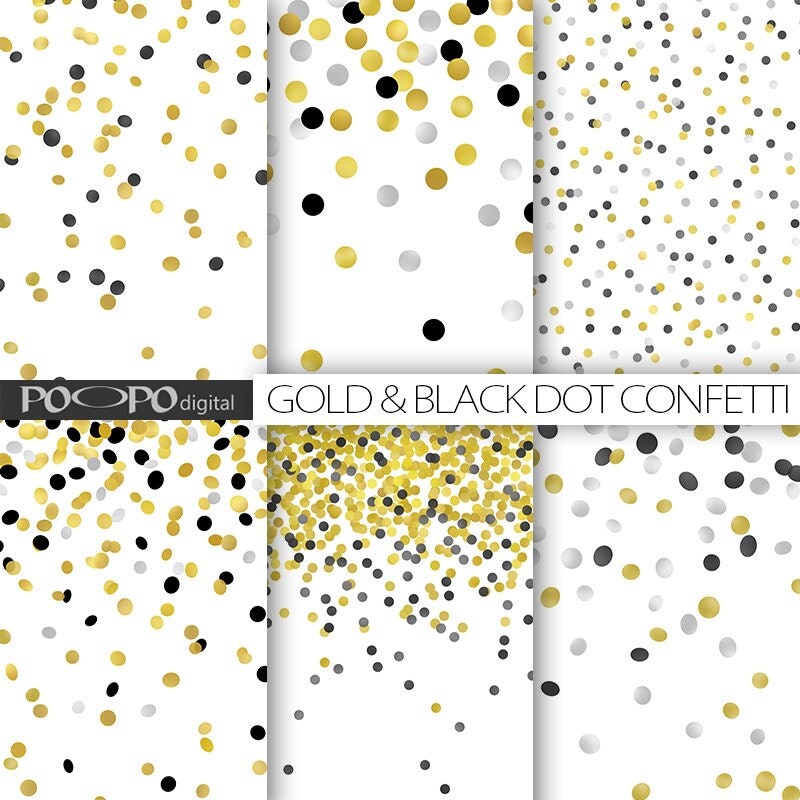 Gold black silver polka dot digital download paper 