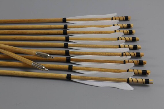 12X White Flame Wood Archery Arrows Feather Fletched by ArcherySky