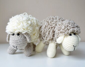 Crochet Sheep Pattern - White and gray amigurumi doll - pdf - instant download