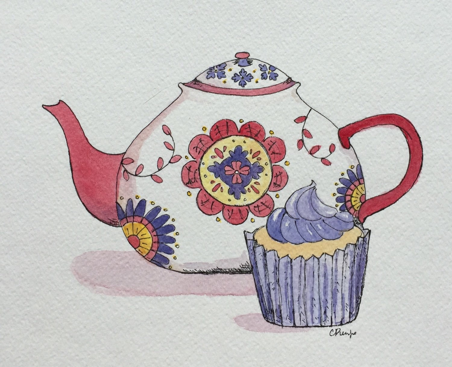 Cupcake and Teapot watercolor nursery by ImagoDeiNurseryDecor