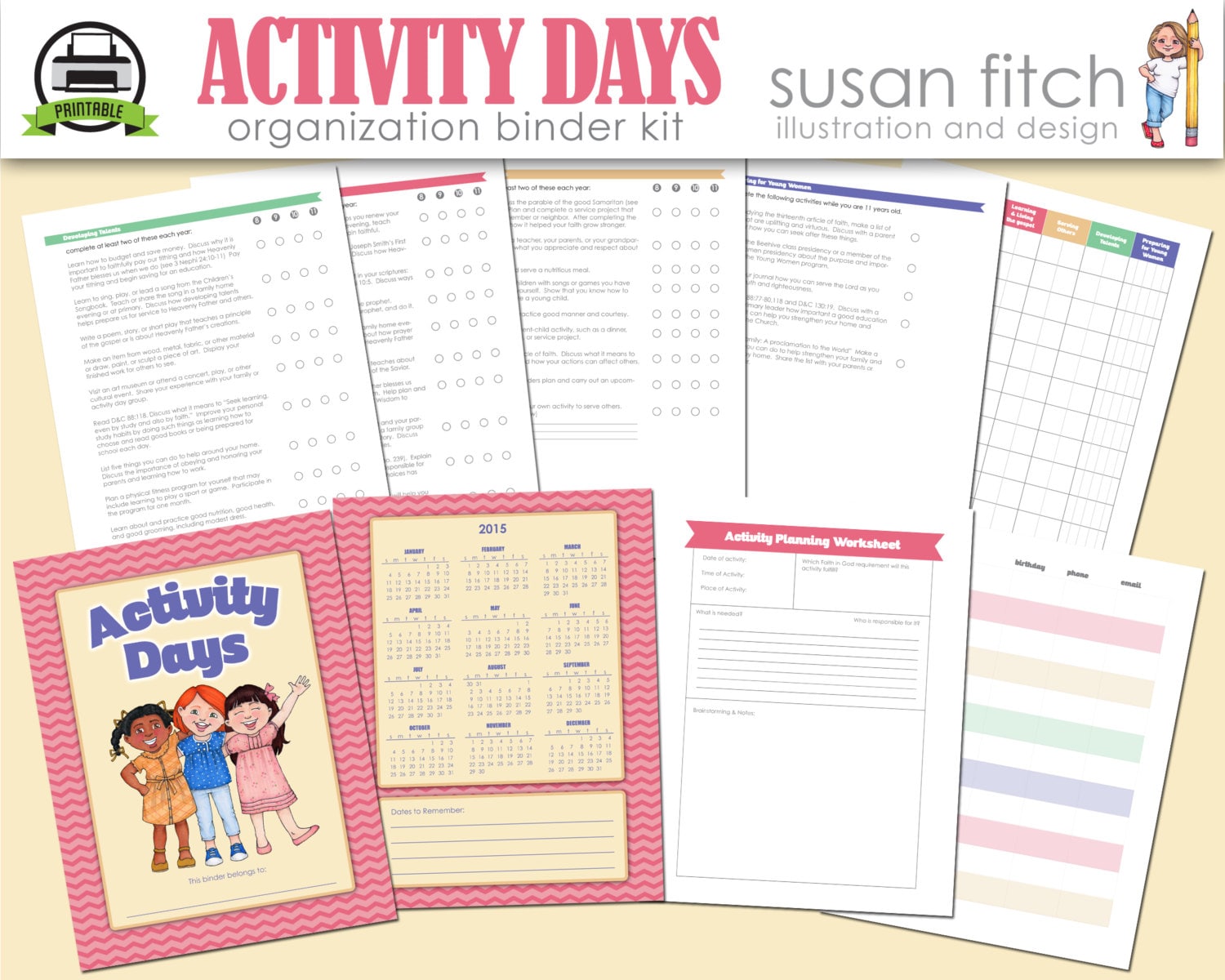 LDS Activity Days Binder Kit by SusanFitchDesign on Etsy