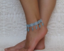 ... embroidery and rhinestones, Lace barefoot sandal, Lace foot jewelry