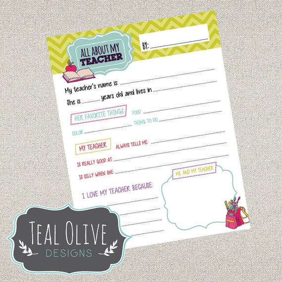 you template grade letter thank 4th Teacher About My Teacher All Questionnaire Printables