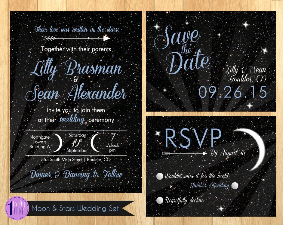 Moon &amp; Stars Wedding Invitation Set by OnePrettyPrint on Etsy
