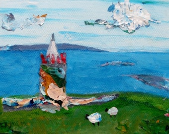 ORIGINAL Ireland landscape painting, Irish Castle, small painting, 5x7