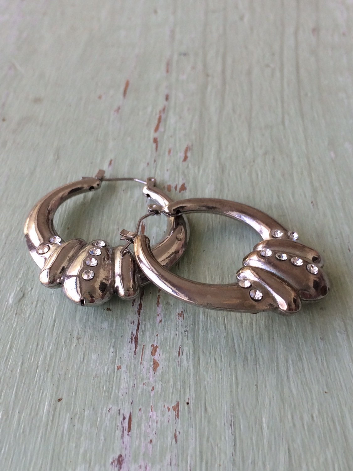 Vintage Hoop Earrings Silver Hoops Oval Hoop Earrings