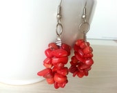 Red Coral Earrings, Red cluster earrings, Natural coral earrings, Handmade coral earrings, Red earrings, Gemstones red earrings