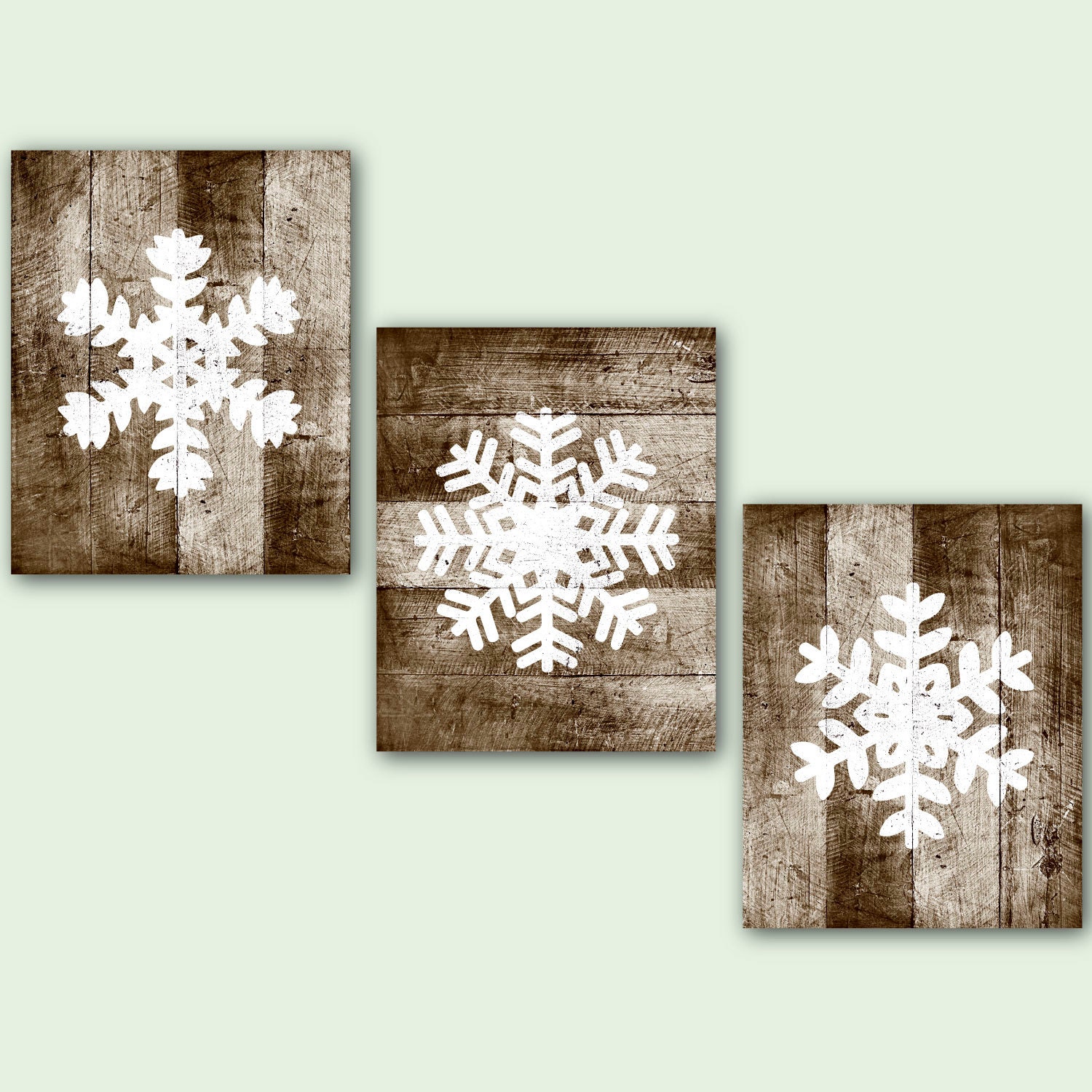 snowflake printable wood art  print winter  wall  art  set of 3