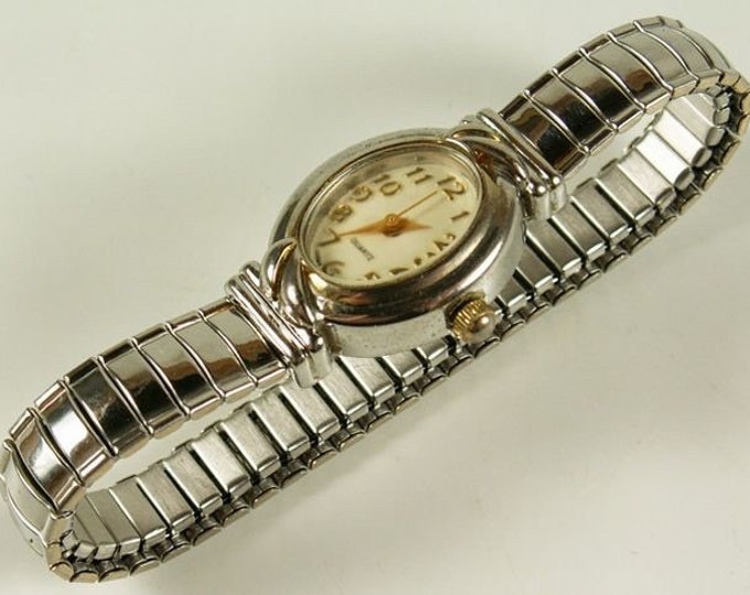 Storewide 25% Off SALE Lovely Vintage Ladies Designer Quartz Two Tone Oval Dial Watch Featuring Twist-A-Flex Adjustable Band