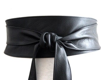 Black Obi Belt, Leather Belt, Waist Tie belt,  Leather Obi Belt, Plus Sizes,  Black Belt, Black Wrap Belt