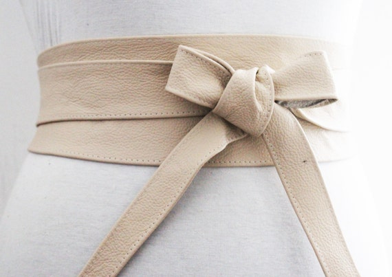 SALE Cream Leather Obi Belt Waist Belt Obi belt by LoveYaaYaa