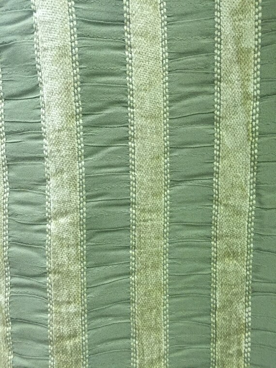 Green Chenille Stripe and Textured Striped Upholstery Fabric