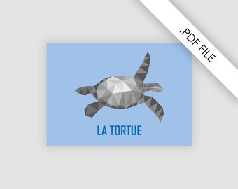 Poster turtle A4 'La tortue', PDF file, instant download, nursery wall art, wall decoration, animals poster, printable