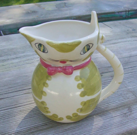 Hand Painted Cat Creamer Pitcher Japan Vintage by RavishingBaubles