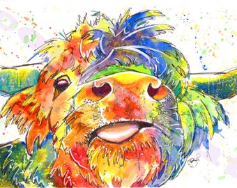 Highland COW PRINT Picture Scottish Painting Scotland Print of Original Watercolour Painting Watercolor Art by Josie P.