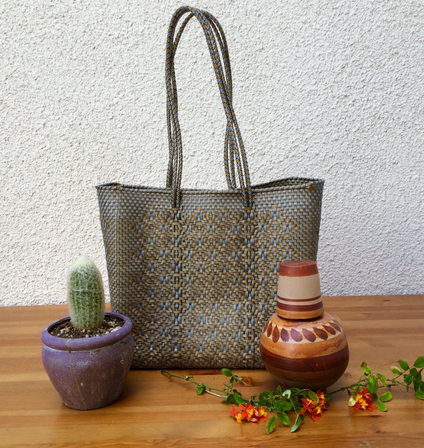 mexican woven plastic tote