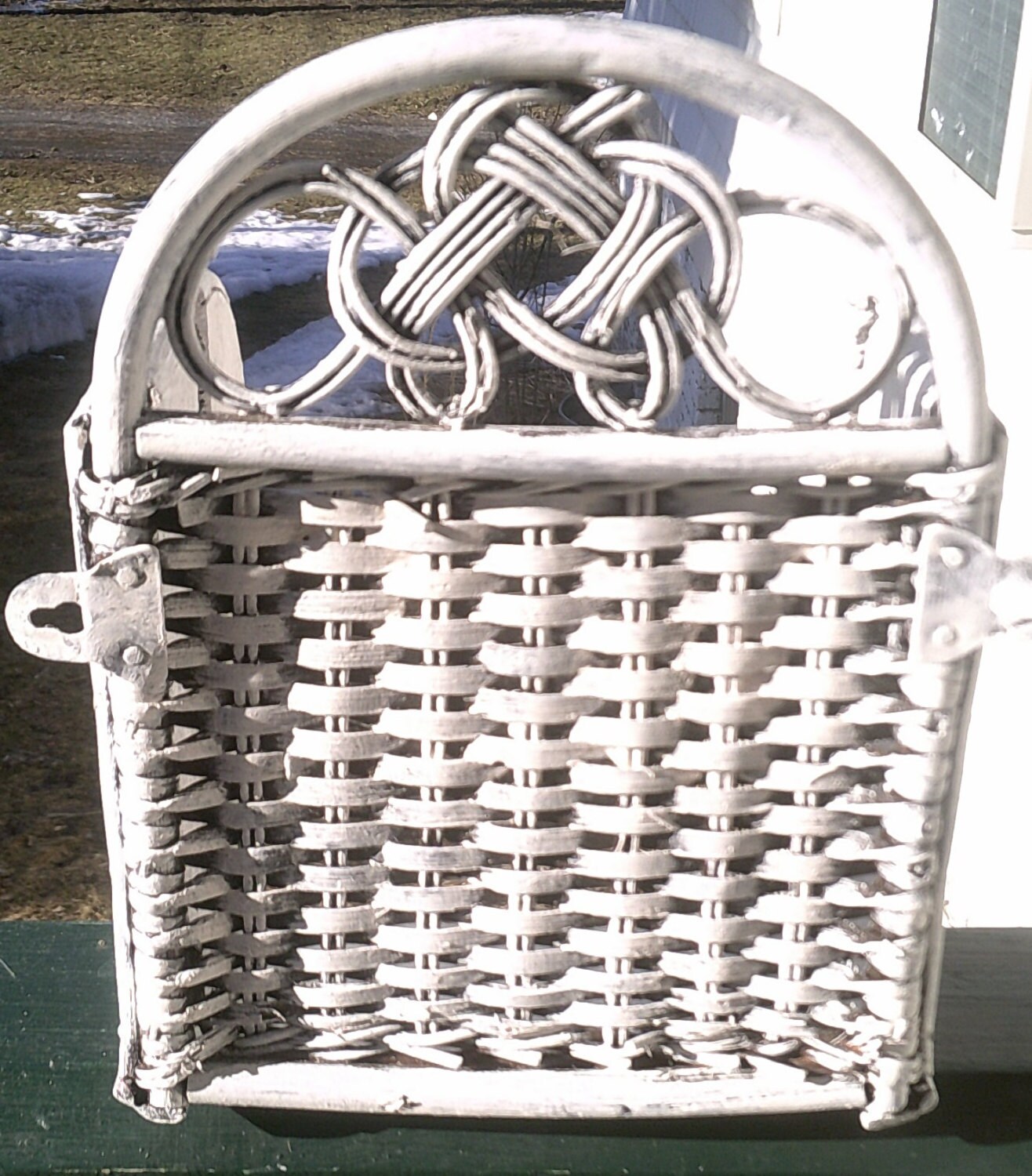 Wicker Toilet Paper Holder Repurposed in White/ Shabby Cottage