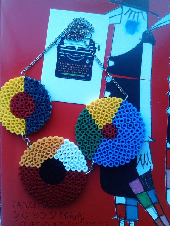 Sonia Delaunay inspired statement necklace made of hama beads