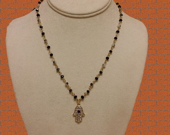 Items similar to Tiny Beaded Hamsa Necklace- Gold Filled on Etsy