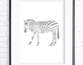 Grey Silver Zebra Art Print, Instant Download Printable,  Print Art,  modern art, digital art, Print, Zebra Art, ZEBRA print