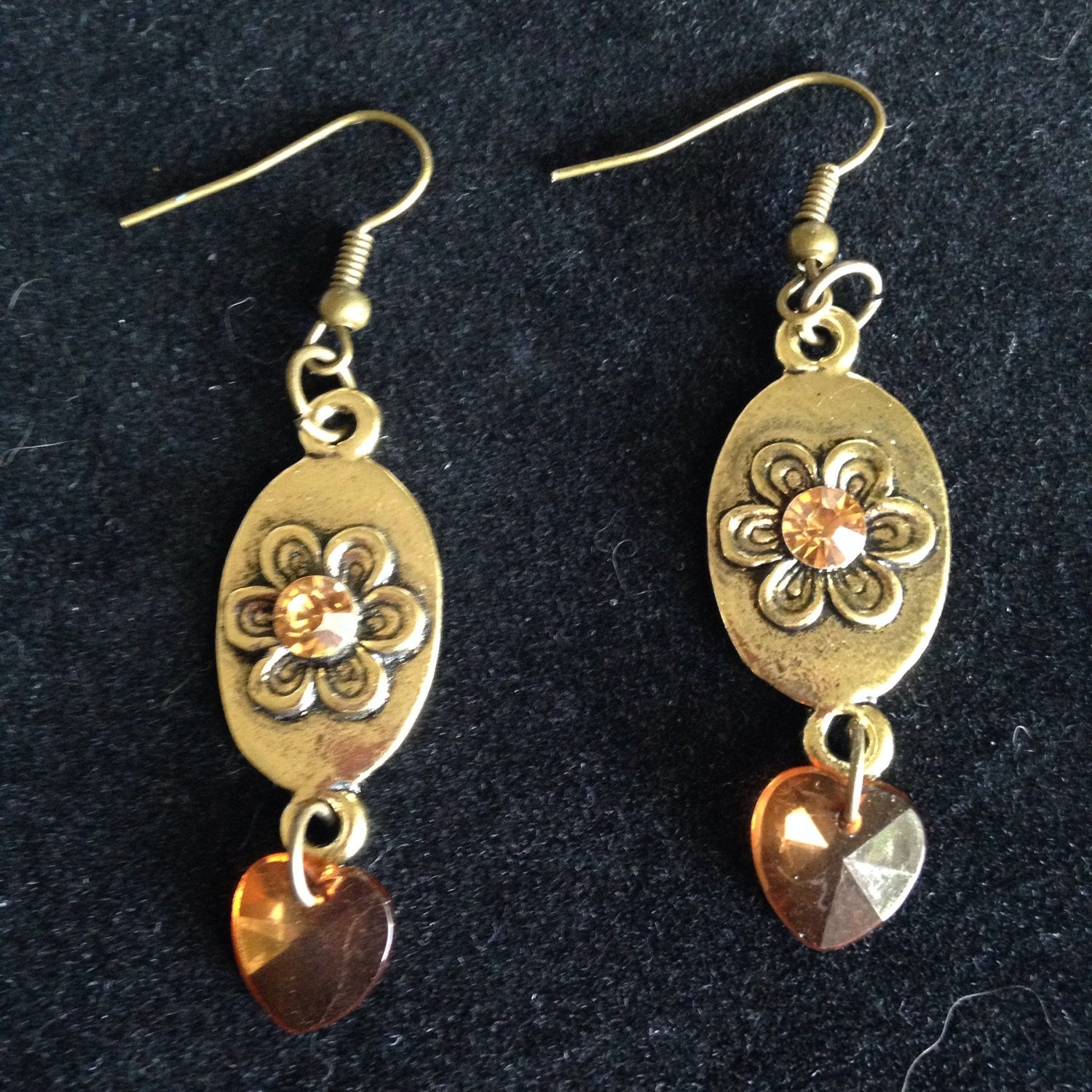 Bronze Flower Dangle Earrings With Amber by RaindropsOnRosesBtq
