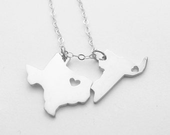 Two States Love Necklace,Silver Two States Necklace,Best Friendship State Necklace,Small TWO States Pendants on a Necklace.