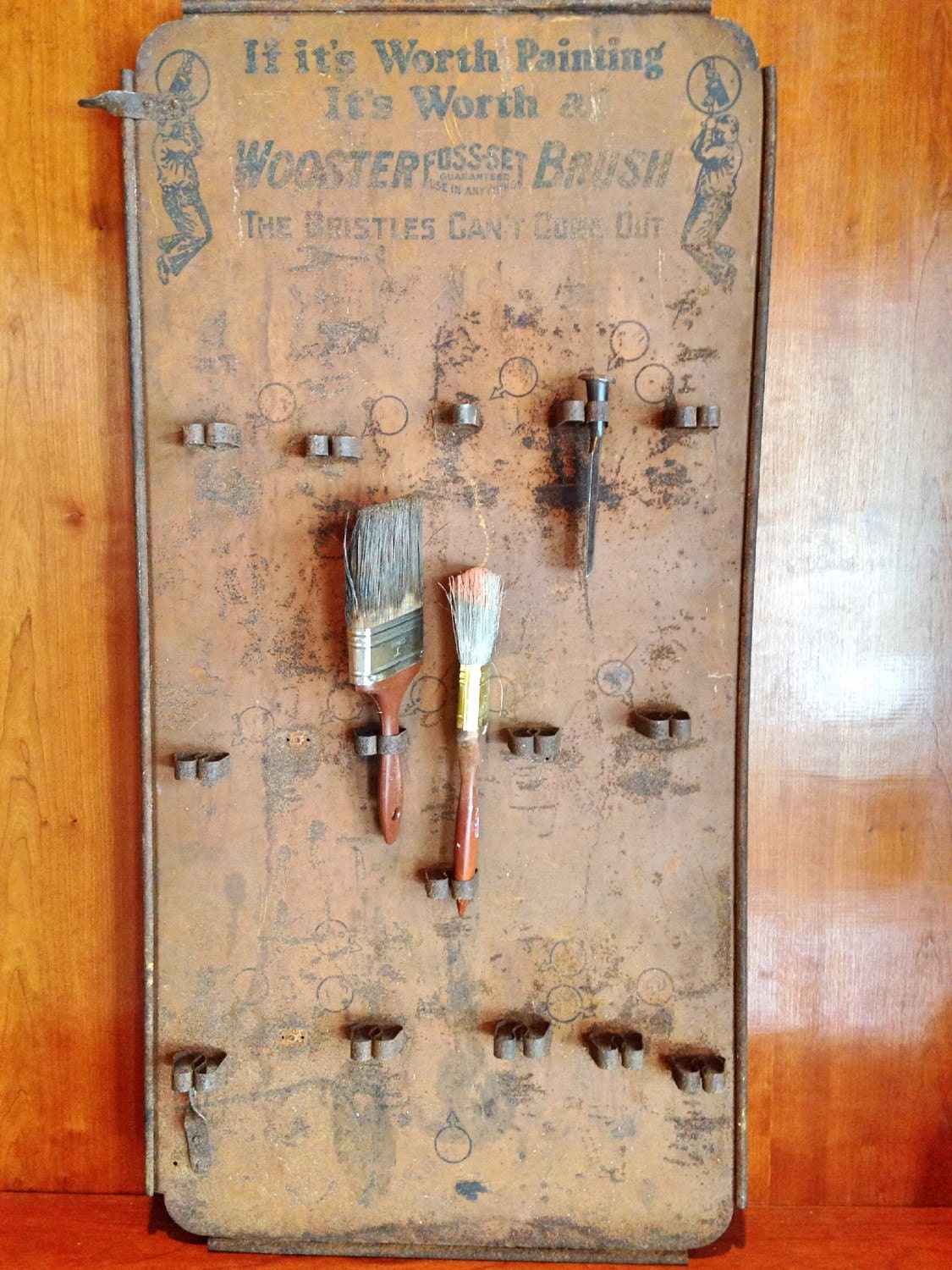 Vintage Paint Brush Holder / Wooster Paint Sign / Hardware