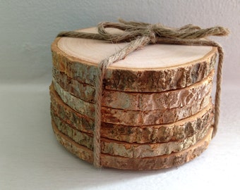 Round Wood Coasters Rustic Wooden Coasters Wood Slice Coasters Tree Bark Slice Tree Slices Wood Slice Reclaimed Wood Coasters Rustic Coaster