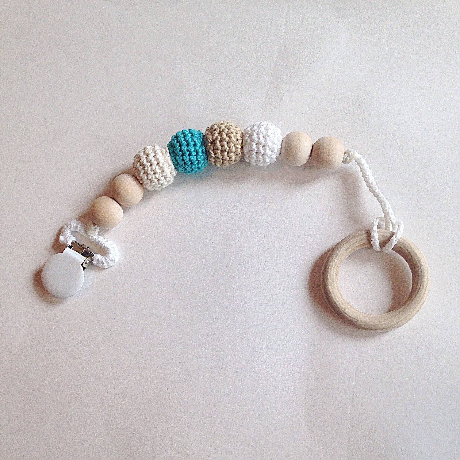 Crocheted Beads Pacifier Clip Ecofriendly pacifier by NomiLu
