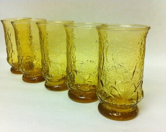 Vintage Amber Drinking Glasses / Vintage Glassware/ Set Of 5 Glasses / Amber Drinking Glasses / Glasses / Water Glasses / Amber Glasses /