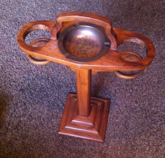 Vintage Ashtray With Wood Stand /Ashtray / Wood Stand