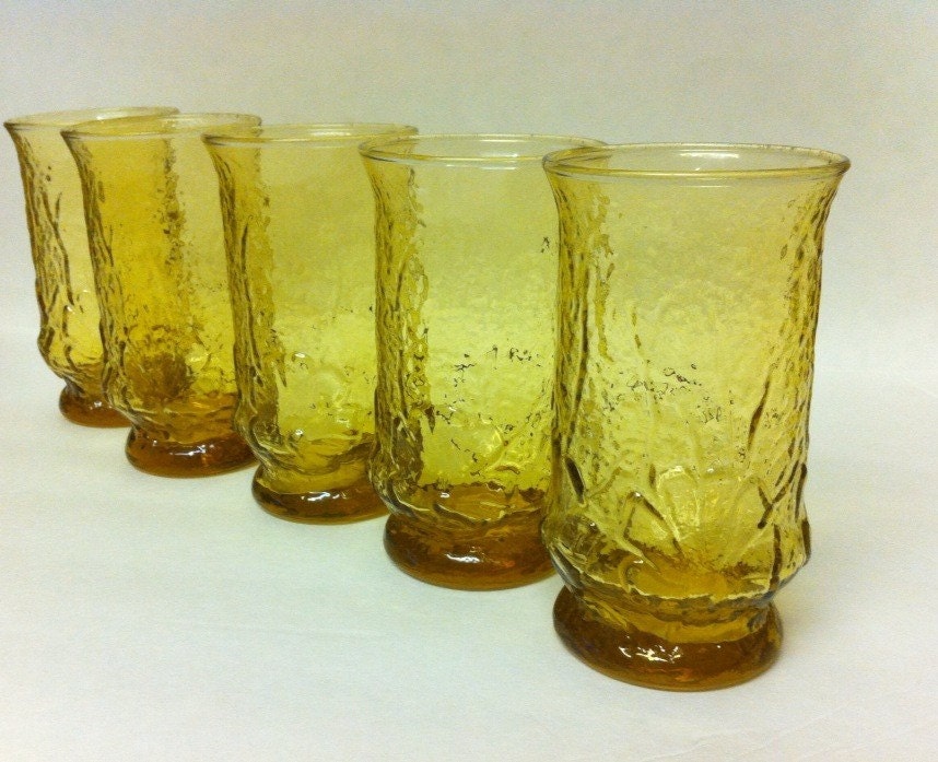 Vintage Amber Drinking Glasses / Vintage Glassware/ Set Of 5