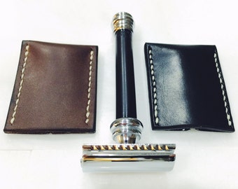 Handmade Safety Razor Cover / Sheath - Wet Shaving, Dark Brown Oiled Leather