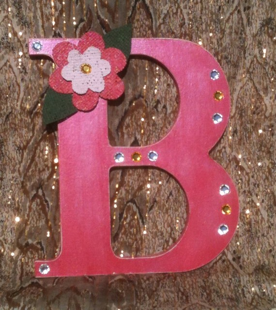 Items similar to Wood Letter B, French Rose Pink with Burlap Flower and
