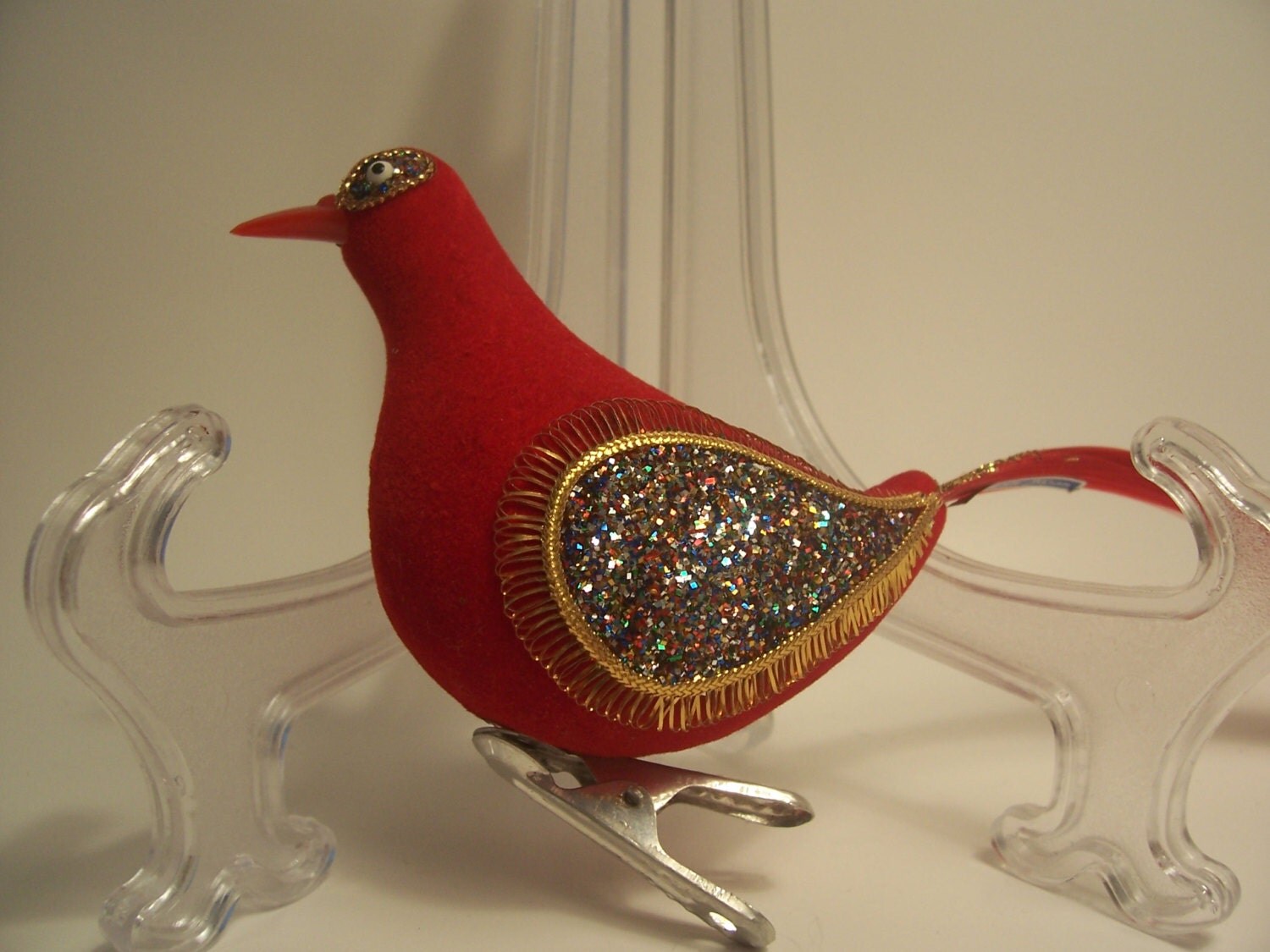 Vintage Clip On Flocked Bird Christmas Ornament Japan