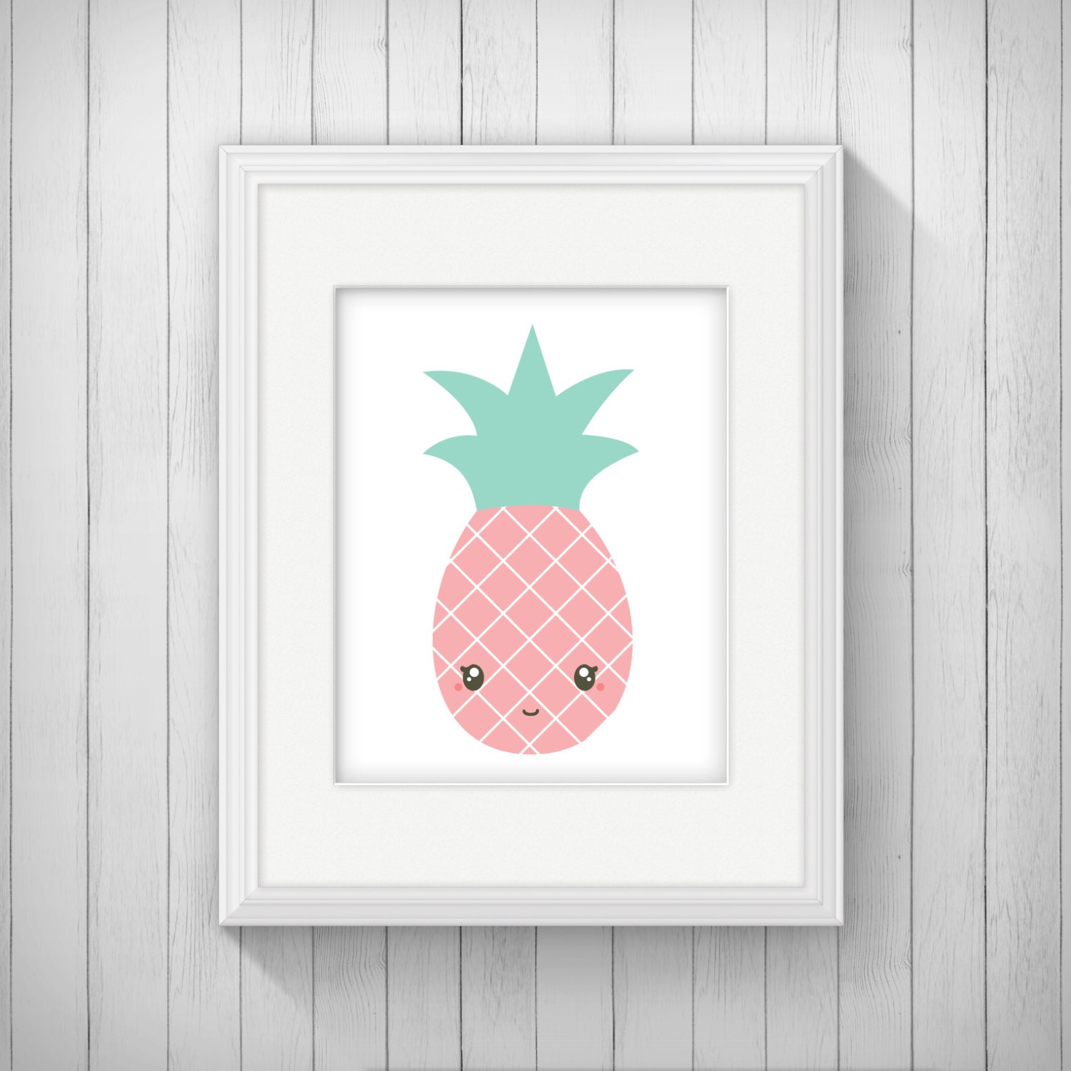 Pink Pineapple Nursery Wall Art Printable Cute Kawaii Fruit
