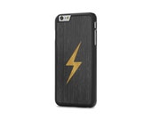 iPhone 6 Plus #WoodBack Real Wood Matte Black Case - Gold Lightning Bolt (FREE and Fast Delivery)