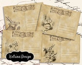 Alice in Wonderland Cards Printable Postcard Backs instant digital download