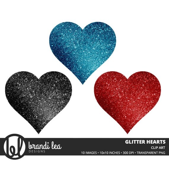 Glitter Hearts Clip Art Digital Download 300 DPI 10x10