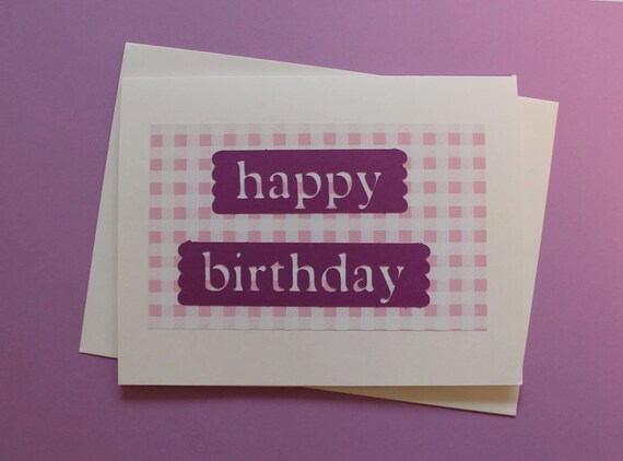 Pink and Purple Birthday Card Greeting Card with Plaid