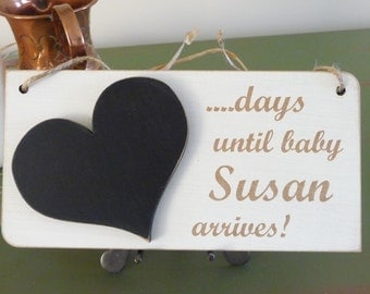 Personalised Baby Countdown Sign, Custom Countdown to Baby Sign, Days Until Sign, Wooden Baby Shower Plaque, Pregnancy Gift