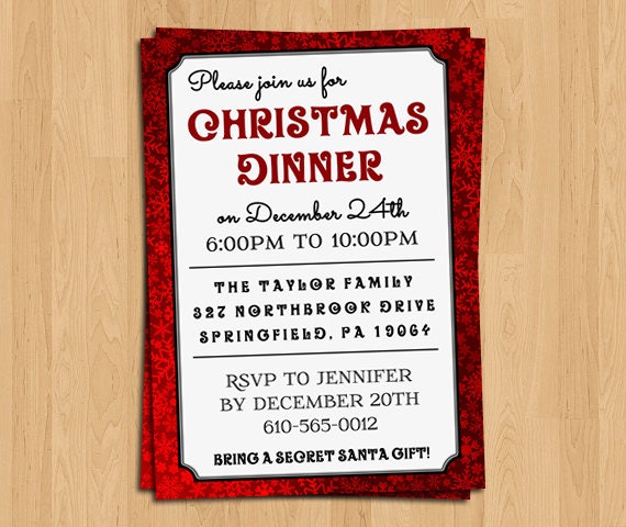 Items similar to Christmas Invitation - Christmas Dinner Invitation ...