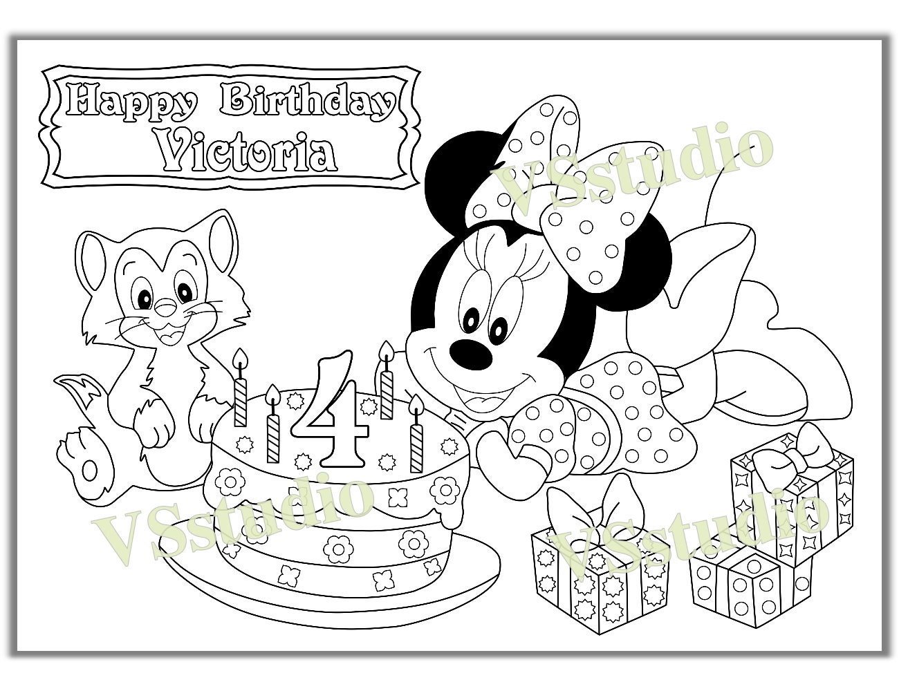Personalized MINNI MOUSE Birthday Party Printable coloring