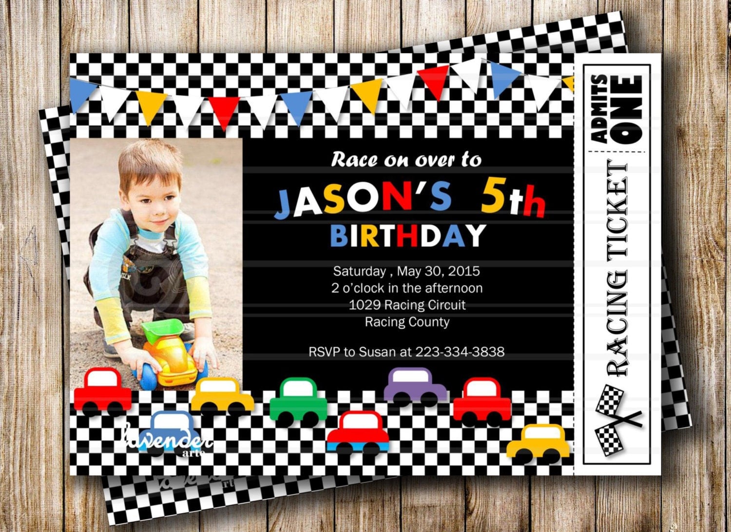 Racing Car Birthday Invitation Boy 5th Birthday Party Invite