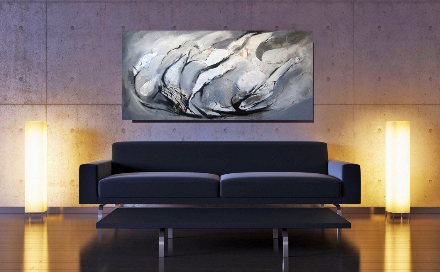 Abstract Painting EXTRA LARGE Wall Art Black And White